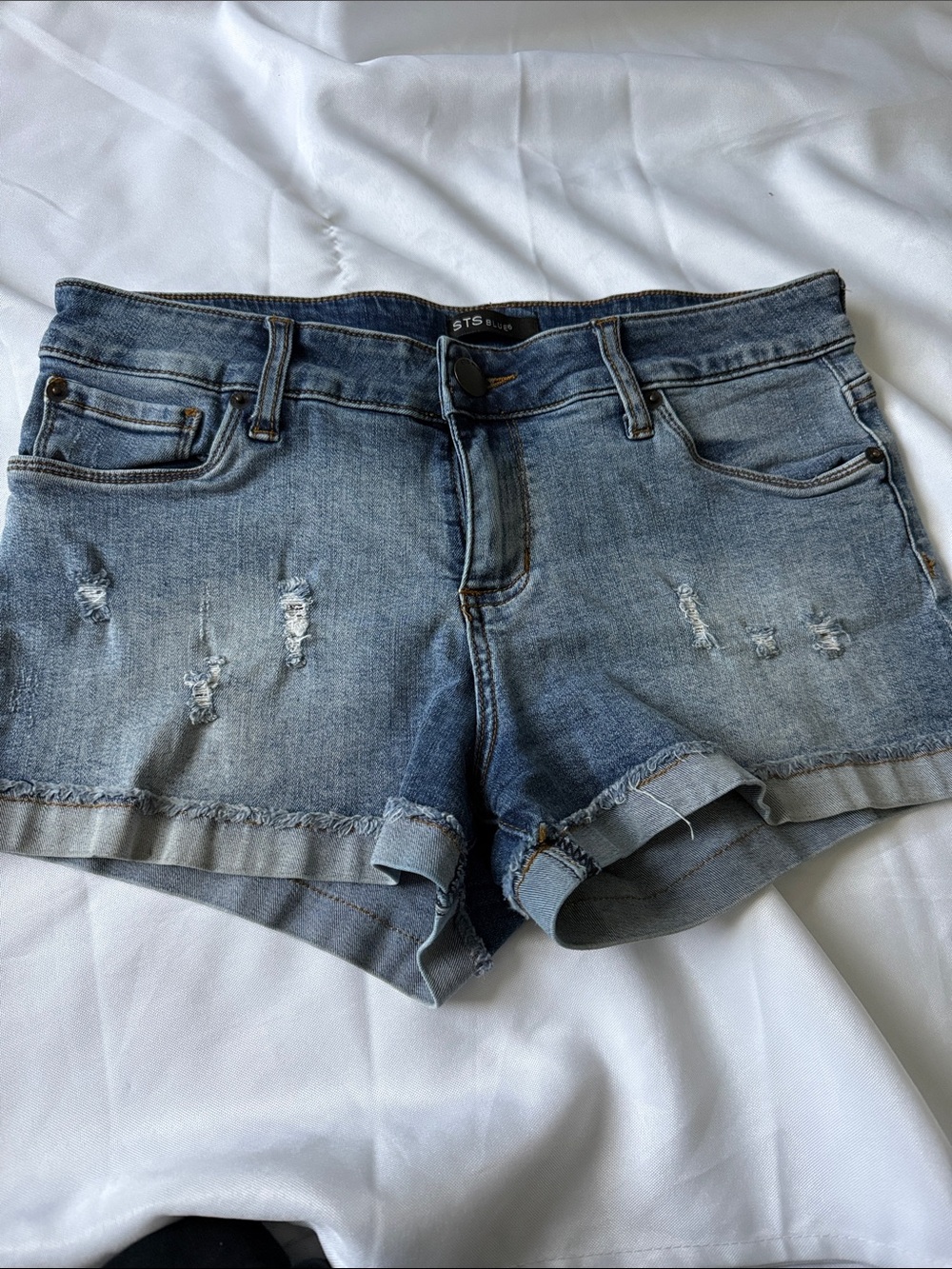 STS Blue Light Wash Distressed Denim Shorts